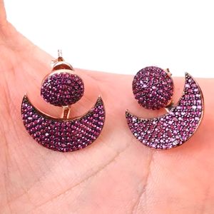 Crescent 🌙 moon drop ruby rose gold earrings